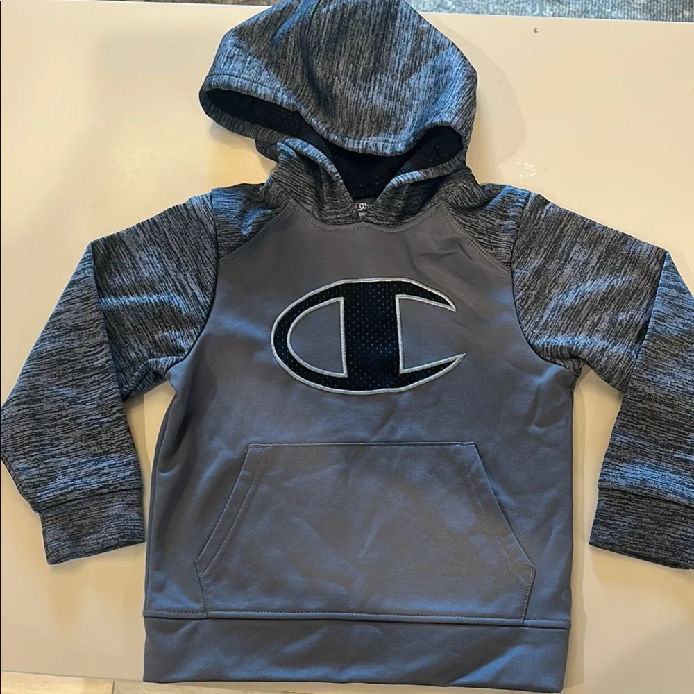 Champion Gray Black Logo Sweatshirt Hoodie Kids
